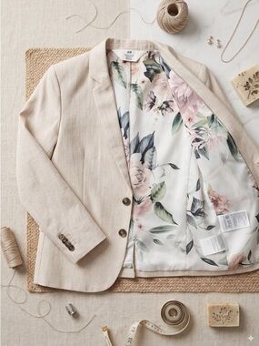 PRISTINE H&M Boys Linen Suit - Size 5-6YRS - Floral Lining JACKET ONLY